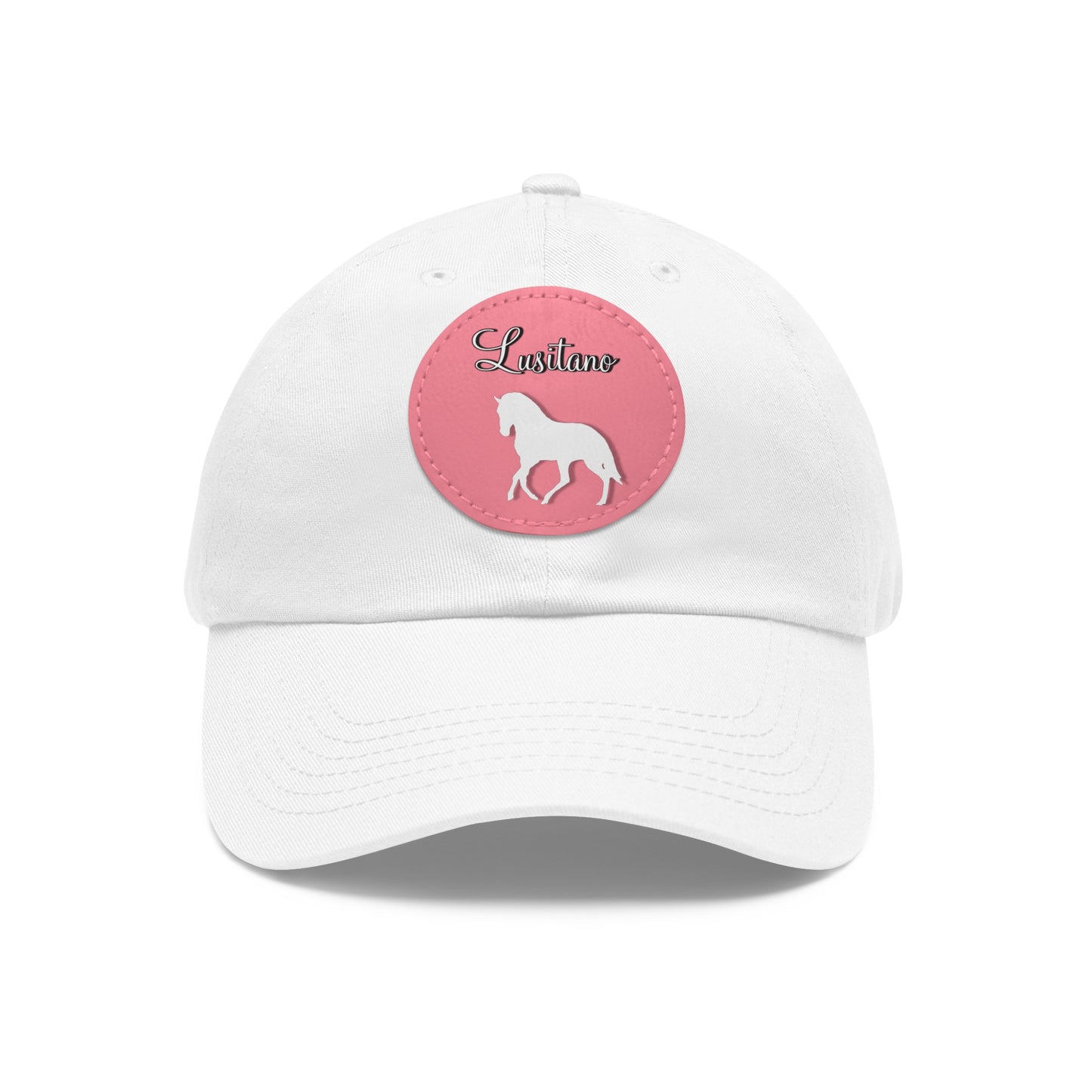 Baseball Cap-Dad Hat with Leather Patch (Round)-Lusitano Horse-Andalusian-Spanish Horse-Portuguese Horse