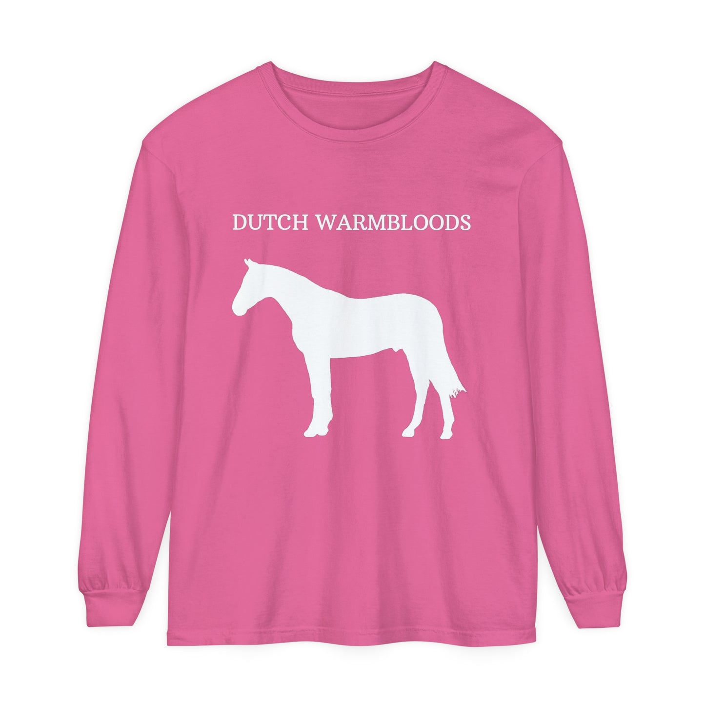 T-Shirt-Women's-Men's-Garment-dyed-Long Sleeve-All Cotton-Horses-Dutch Warmblood