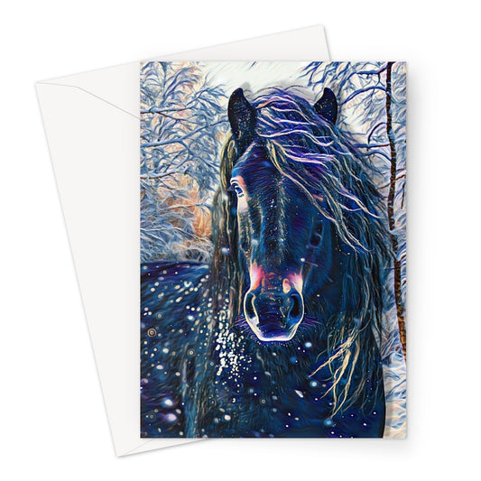 Greeting Card-Note Card-Horse Design-Blank Inside-Winter-1 Pack-10 Pack