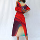 Dress-Midi-Shirt Sleeve-Elastic Waist-All-Over Print-Horses-Red