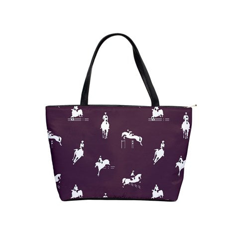 Handbag-Shoulder Bag-Canvas-Tote-Zipper-Large-Plum-Horse-Jumpers-Horse Show Grooming Supplies-