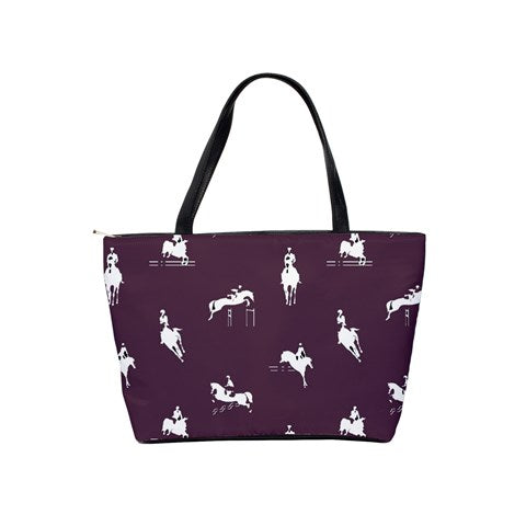 Handbag-Shoulder Bag-Canvas-Tote-Zipper-Large-Plum-Horse-Jumpers-Horse Show Grooming Supplies-