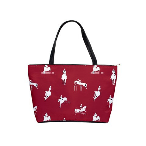 Handbag-Shoulder Bag-Canvas-Tote-Zipper-Large-Scarlet Red-Horse-Jumpers-Horse Show Grooming Supplies-