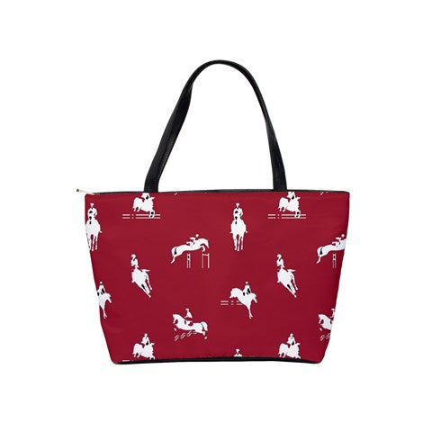 Handbag-Shoulder Bag-Canvas-Tote-Zipper-Large-Scarlet Red-Horse-Jumpers-Horse Show Grooming Supplies-