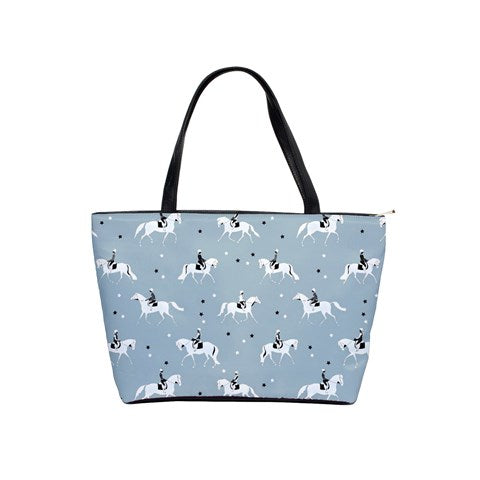 Handbag-Shoulder Bag-Canvas-Tote-Zipper-Ice Blue-Horse-English Riding-Hunter-Horse Show Grooming Supplies-