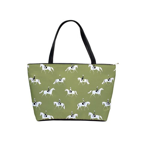 Handbag-Shoulder Bag-Canvas-Tote-Zipper-Large-Soft Green-Horse-Dressage-Horse Show Grooming Supplies-