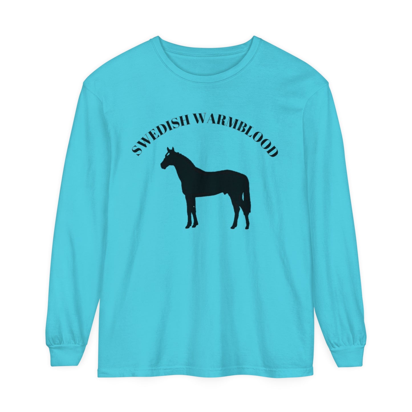 T-Shirt-Women's-Men's-Garment-dyed-Long Sleeve-All Cotton-Horses-Swedish Warmbloods