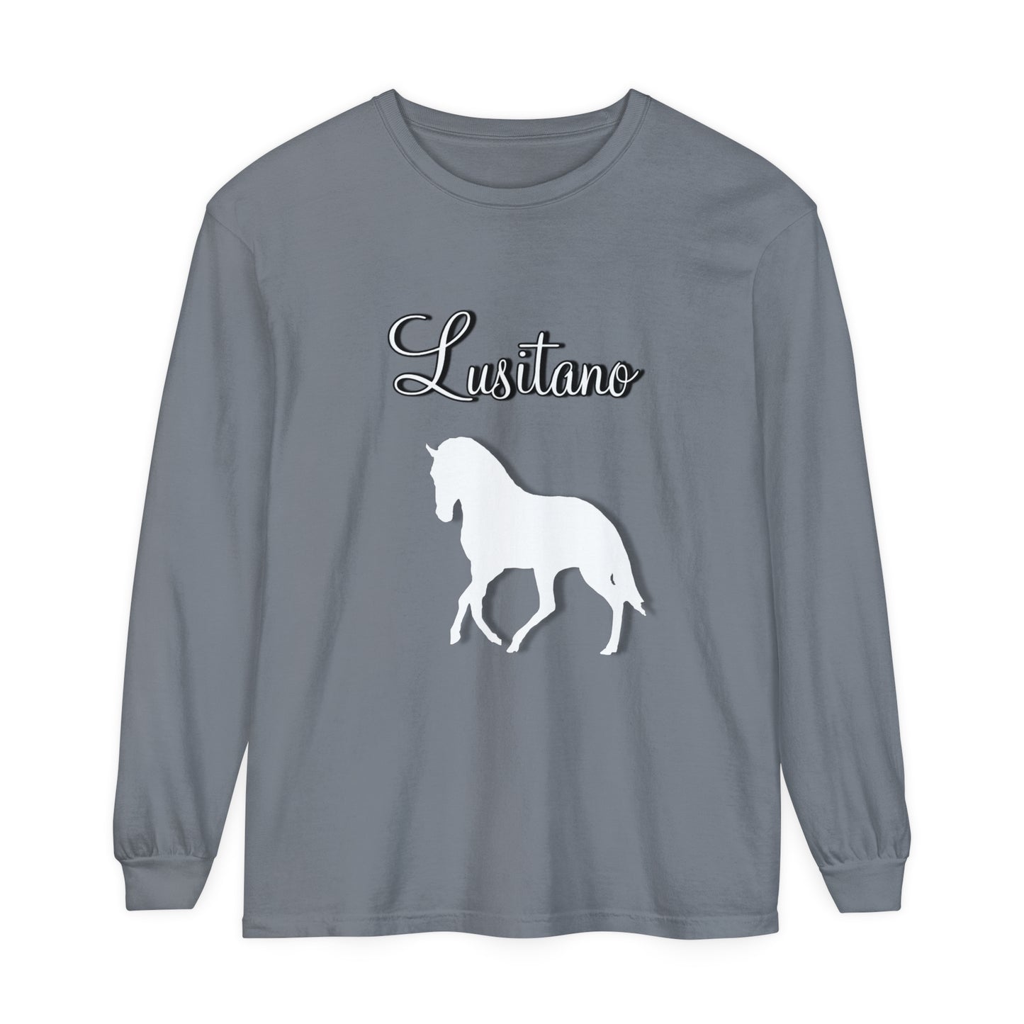 T-Shirt-Women's-Men's-Garment-dyed-Long Sleeve-All Cotton-Horses-Lusitano