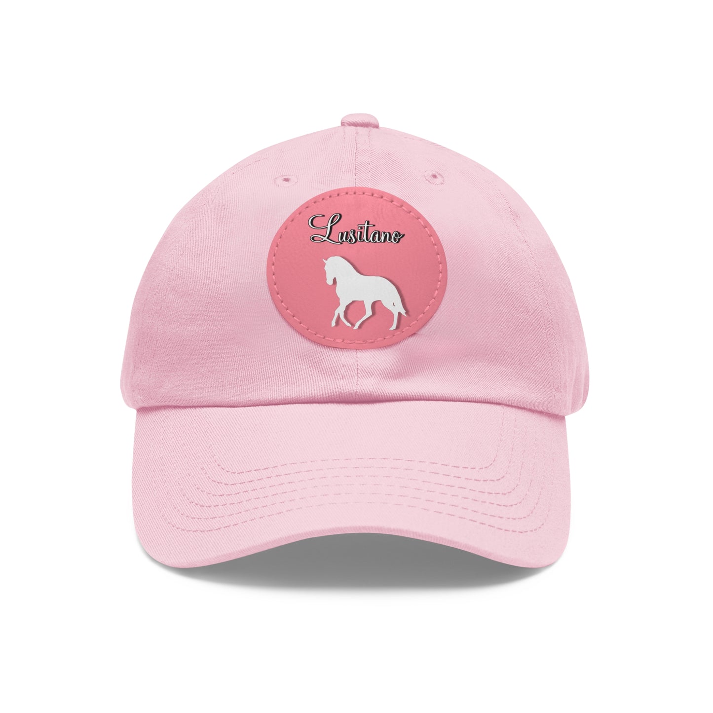 Baseball Cap-Dad Hat with Leather Patch (Round)-Lusitano Horse-Andalusian-Spanish Horse-Portuguese Horse