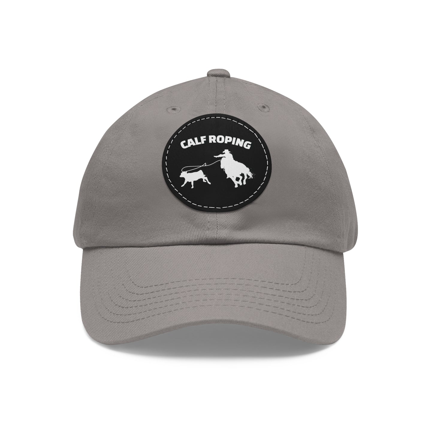 Baseball Cap-Dad Hat with Leather Patch (Round)-Calf Roping-Rodeo-Horse