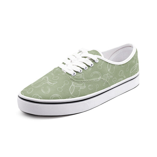 Sneakers Womens-Green-Equestrian Equipment Motif-Mens-Unisex Canvas Shoes Fashion Low Cut Loafer-