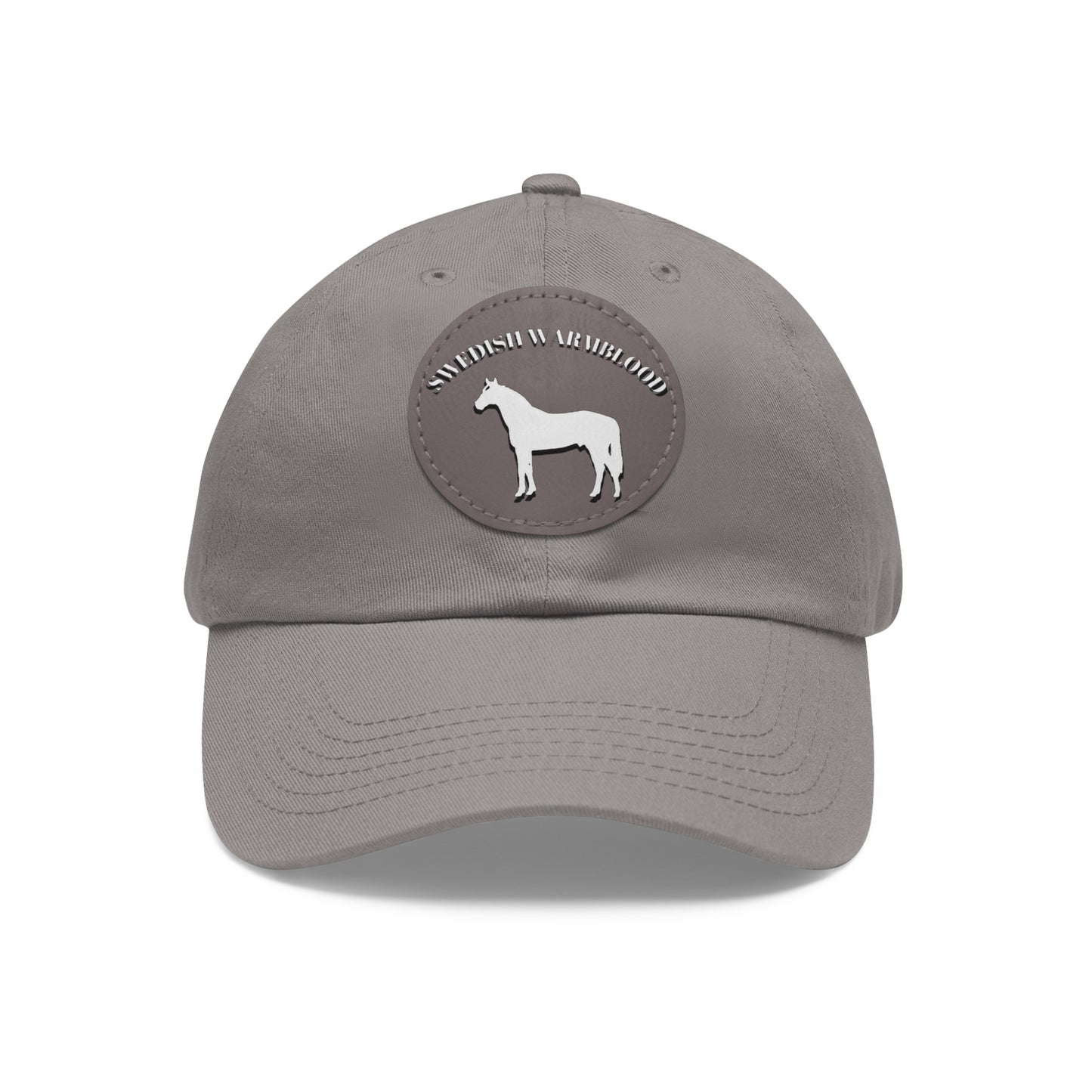 Baseball Cap-Dad Hat with Leather Patch (Round)-Swedish Warmblood-Horse