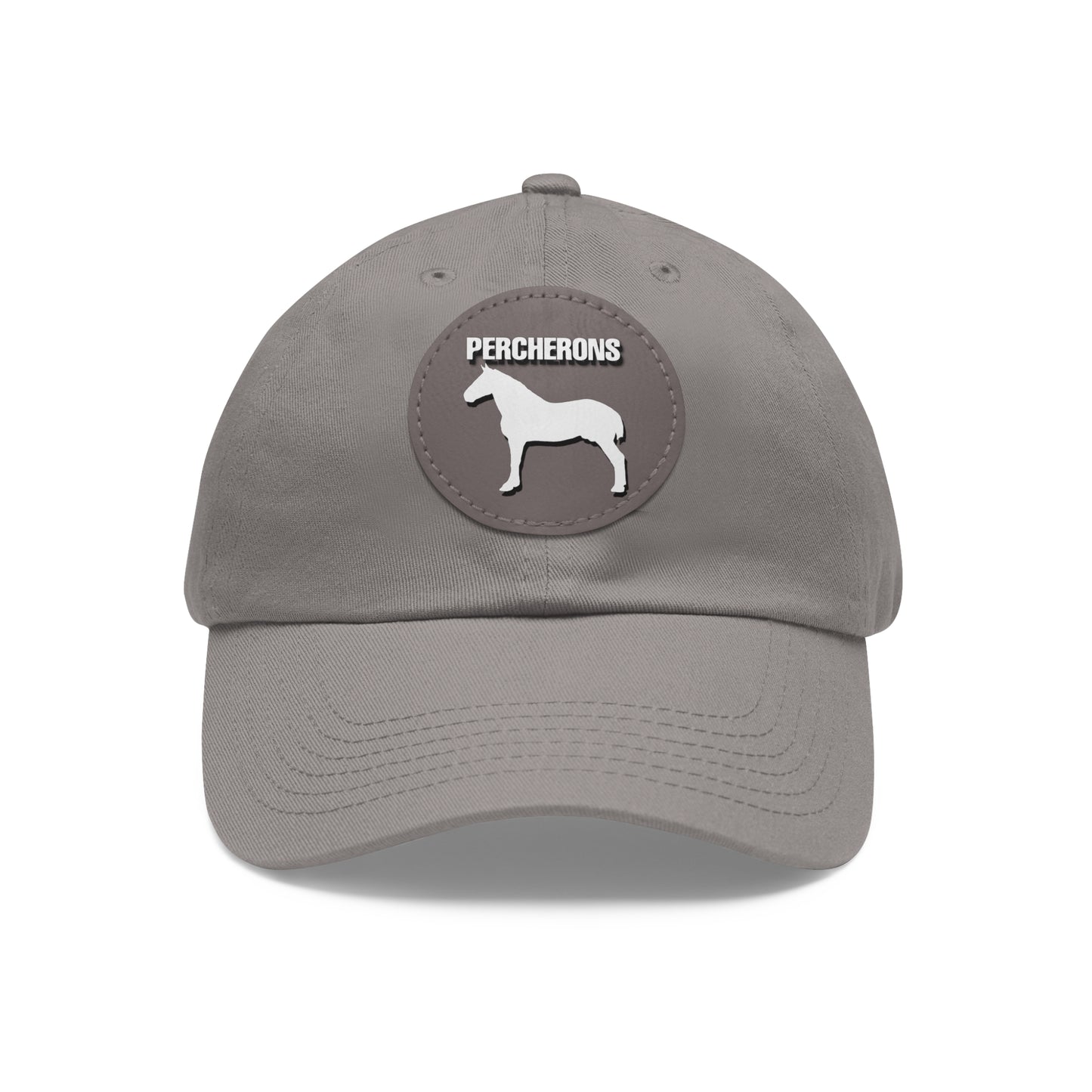 Baseball Cap-Dad Hat with Leather Patch (Round)-Percheron Draft Horse