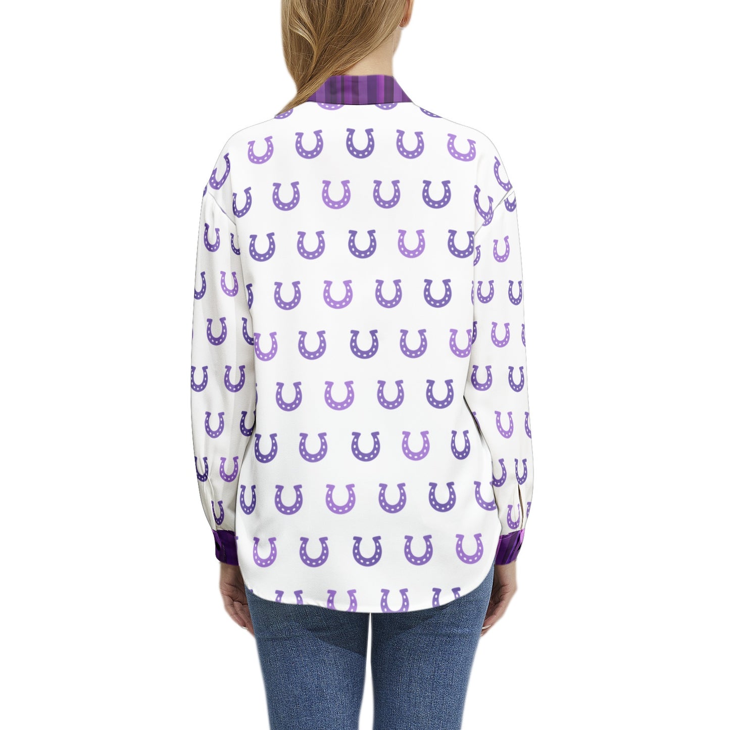 Shirt-Button Up-Women's-Long Sleeve-Casual Top-Dressy Blouse-Horseshoe-Goodluck-Purple