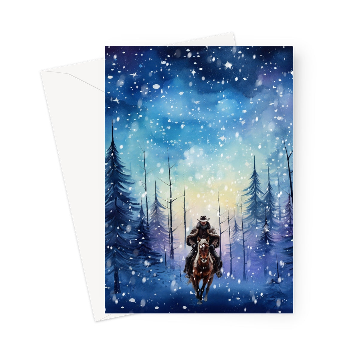 Greeting Card-Cowboy-Horse-Winter-Blank Note Card-1 Pack-10 Pack