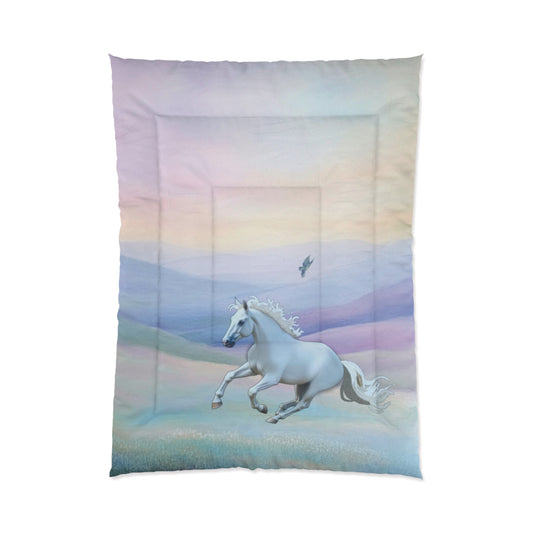 Comforter-Gray Horse Design-4 Sizes-King Queen Double Twin-Pastels Blue Pink Green