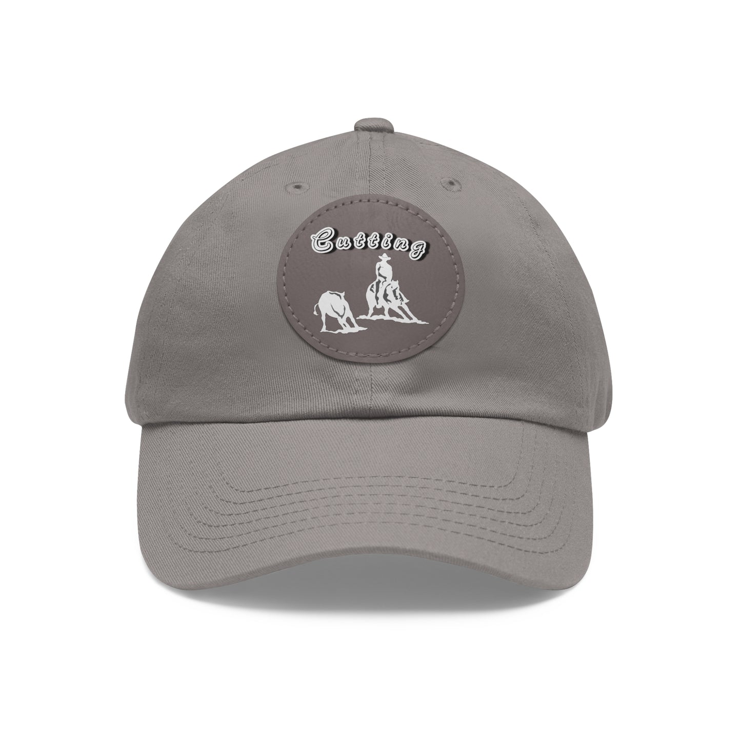 Baseball Cap-Dad Hat with Leather Patch (Round)-Cutting Horse