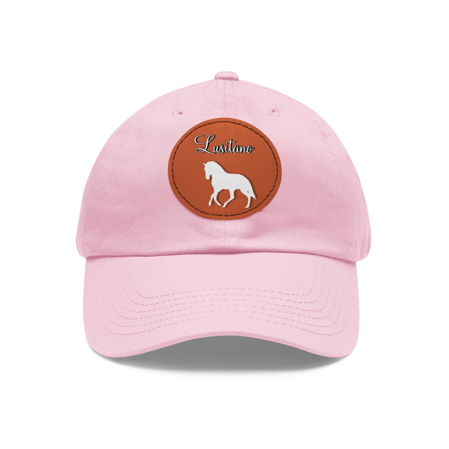 Baseball Cap-Dad Hat with Leather Patch (Round)-Lusitano Horse-Andalusian-Spanish Horse-Portuguese Horse