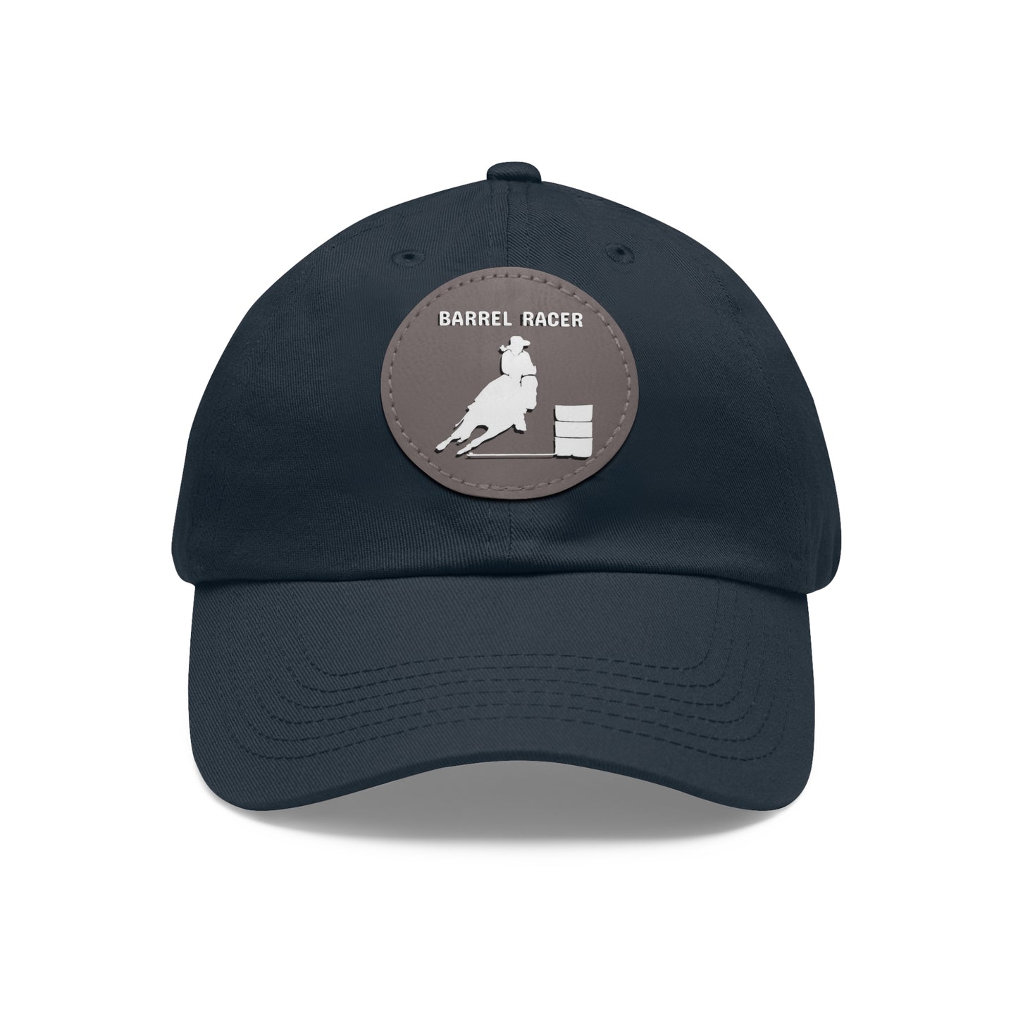 Baseball Cap-Dad Hat with Leather Patch (Round)-Rodeo-Barrel Racing Horse