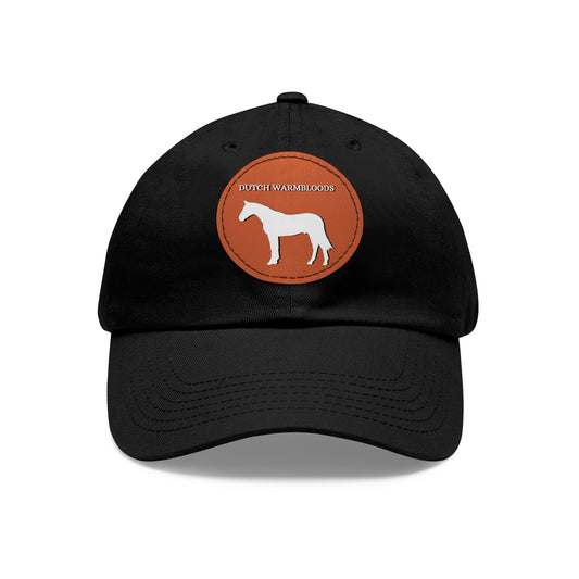 Baseball Cap-Dad Hat with Leather Patch (Round)-Dutch Warmblood-Horse