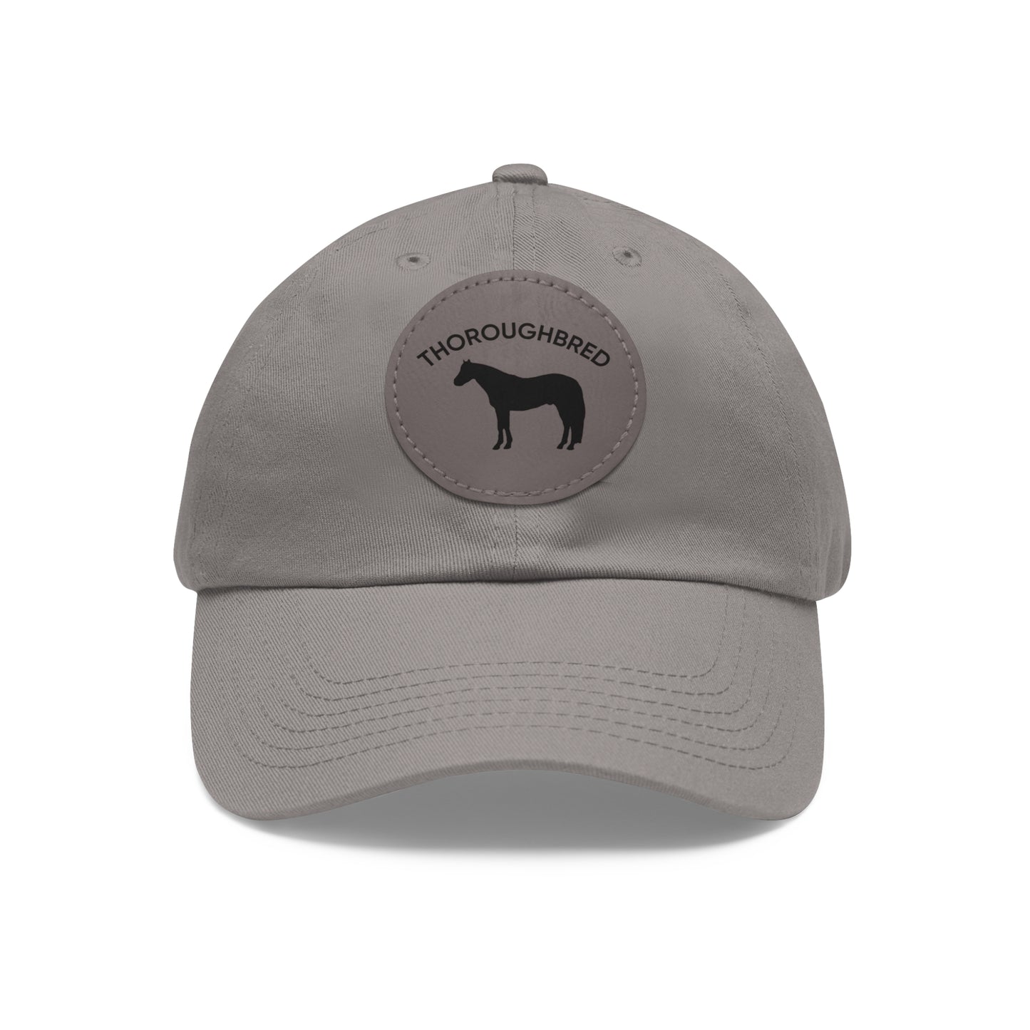 Baseball Cap-Dad Hat with Leather Patch (Round)-Thoroughbred Horse