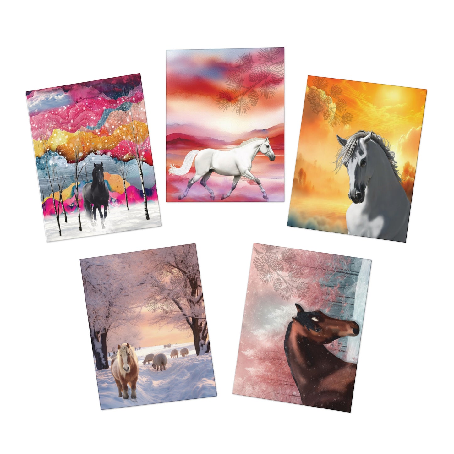 Christmas Cards Horses-(5-Pack)- 5 New Designs