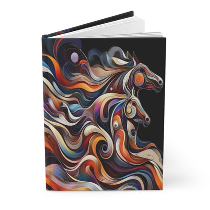 Hardcover Journal Matte-Iconic Oceanic Horses-Multi Color on Black