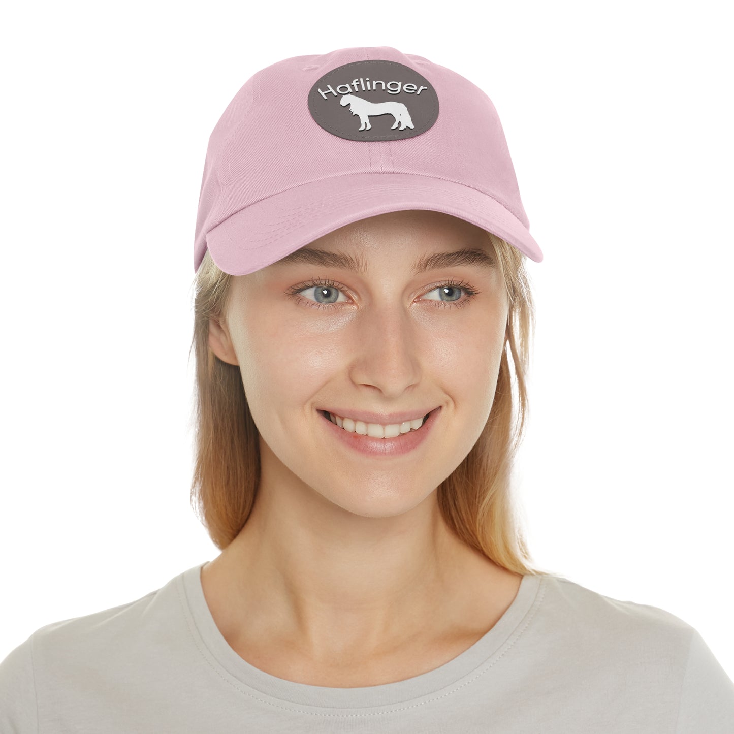 Baseball Cap-Dad Hat with Leather Patch (Round)-Haflinger Draft Pony Horse