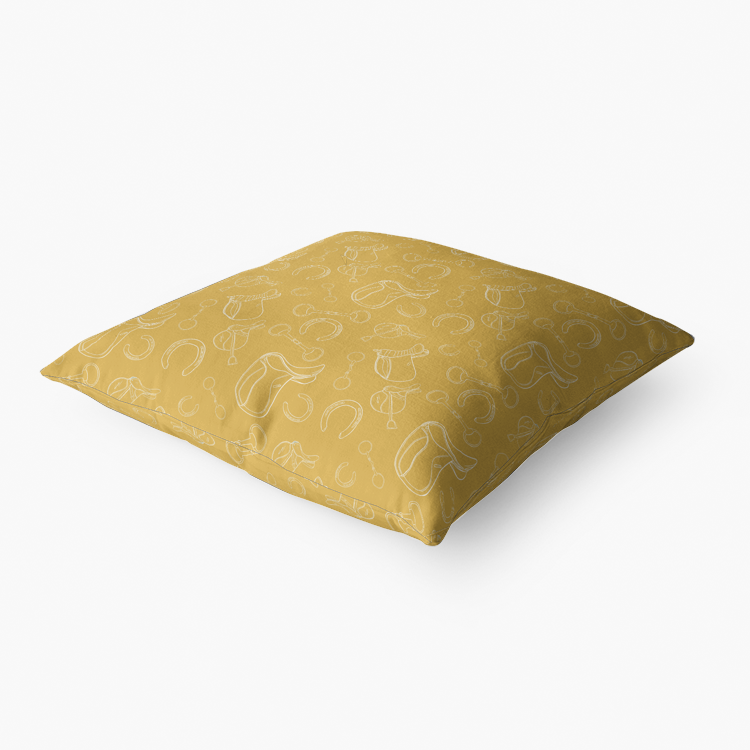 Pillow-Throw-Premium Hypoallergenic-White Horse Tack-Gold Yellow