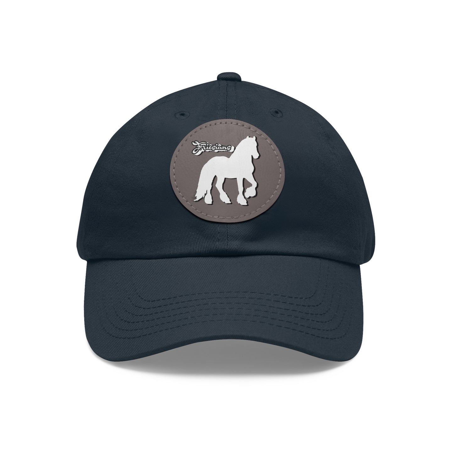 Baseball Cap-Dad Hat with Leather Patch (Round)-Friesian Horse