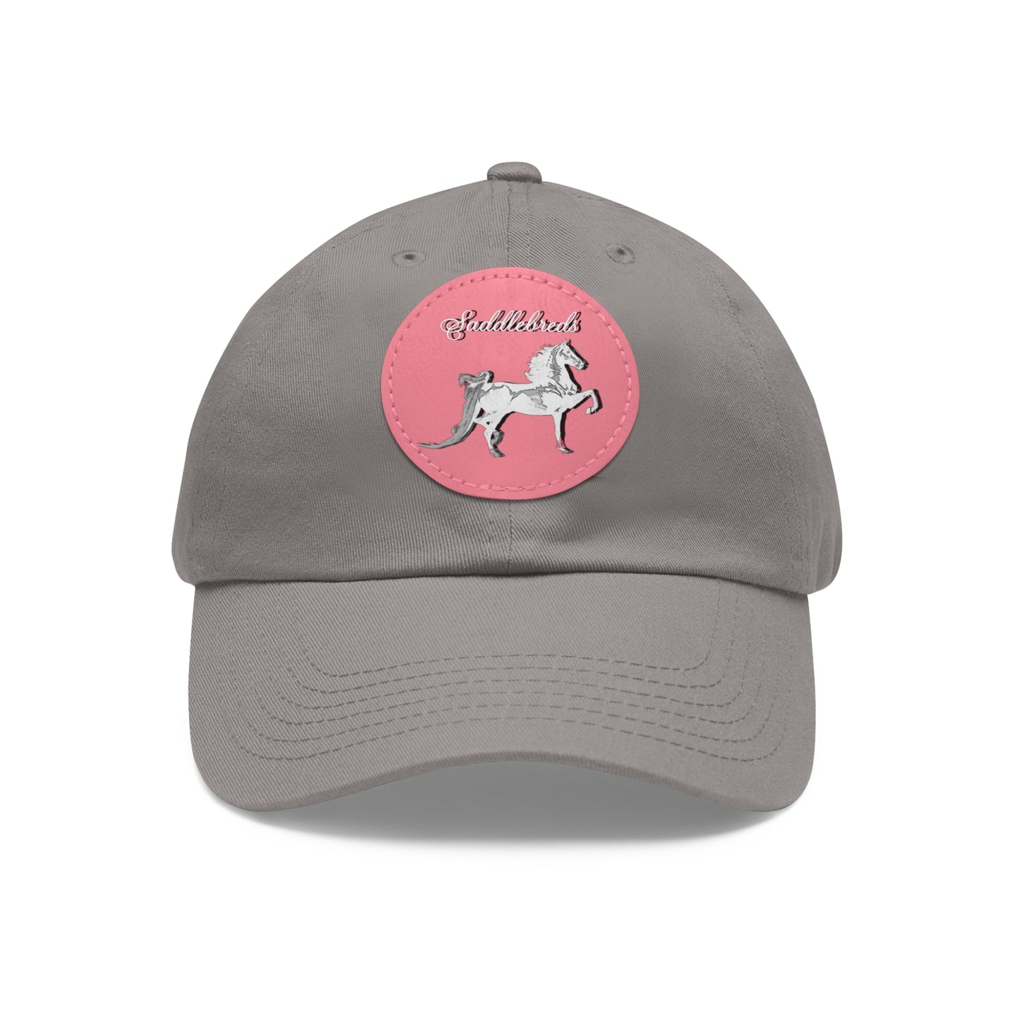 Baseball Cap-Dad Hat with Leather Patch (Round)-Saddlebred Horse-Saddle Seat