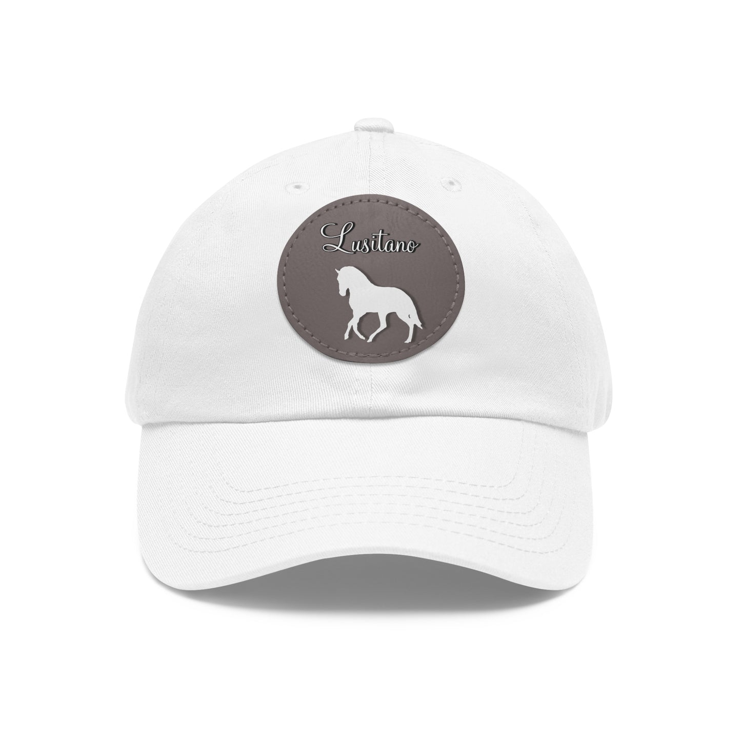 Baseball Cap-Dad Hat with Leather Patch (Round)-Lusitano Horse-Andalusian-Spanish Horse-Portuguese Horse