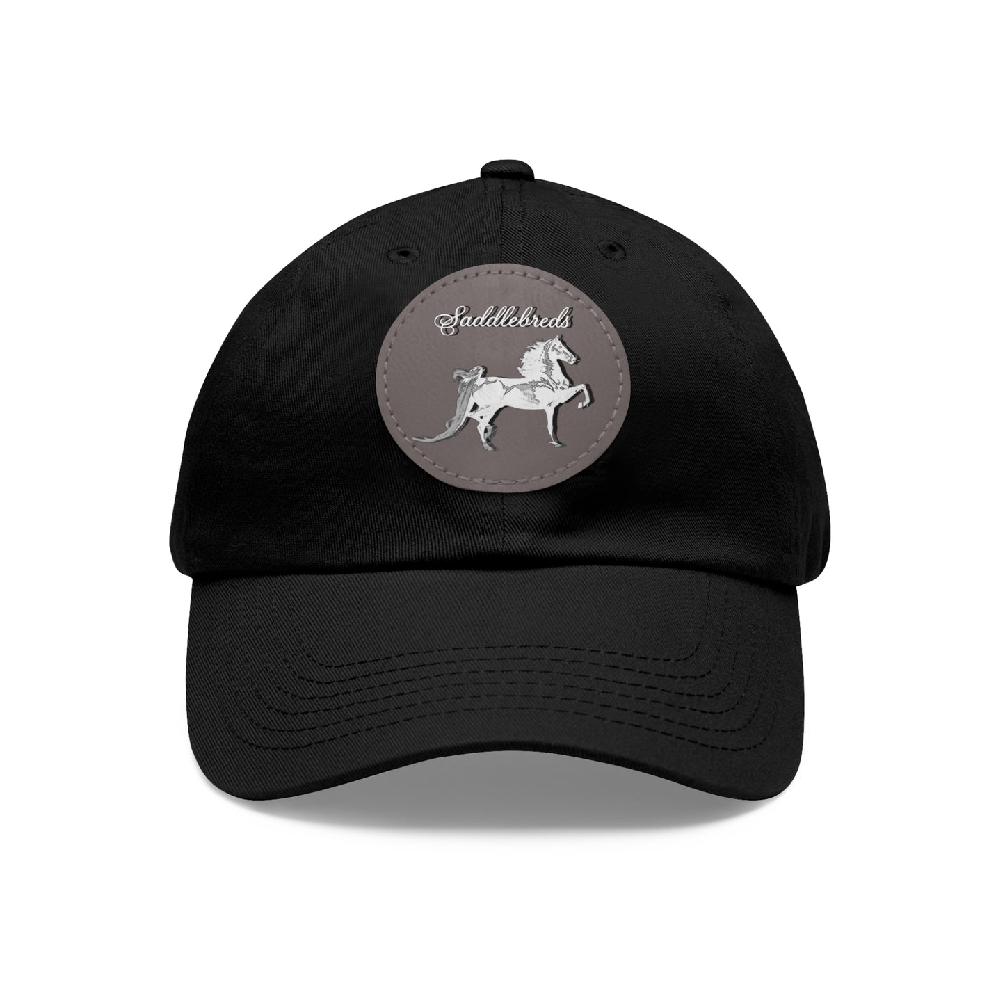 Baseball Cap-Dad Hat with Leather Patch (Round)-Saddlebred Horse-Saddle Seat