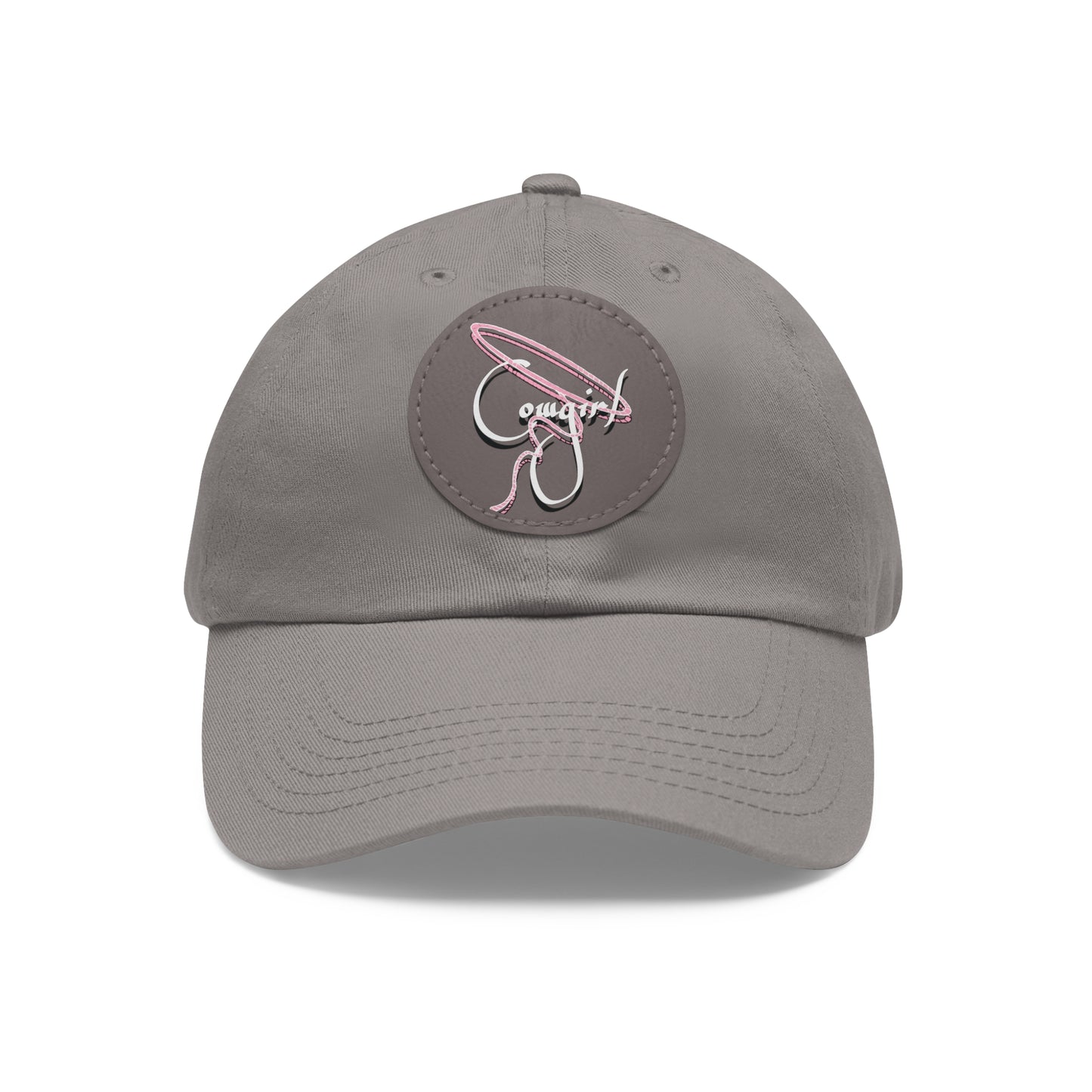 Baseball Cap-Dad Hat with Leather Patch (Round)-Cowgirl-Horse