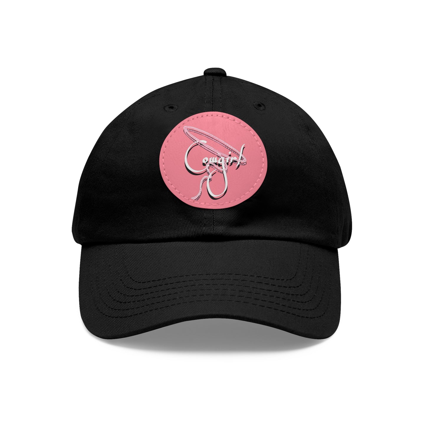 Baseball Cap-Dad Hat with Leather Patch (Round)-Cowgirl-Horse