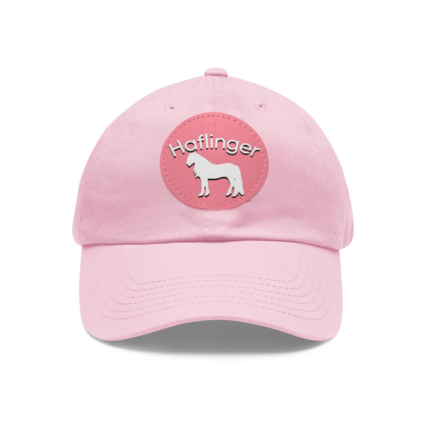 Baseball Cap-Dad Hat with Leather Patch (Round)-Haflinger Draft Pony Horse