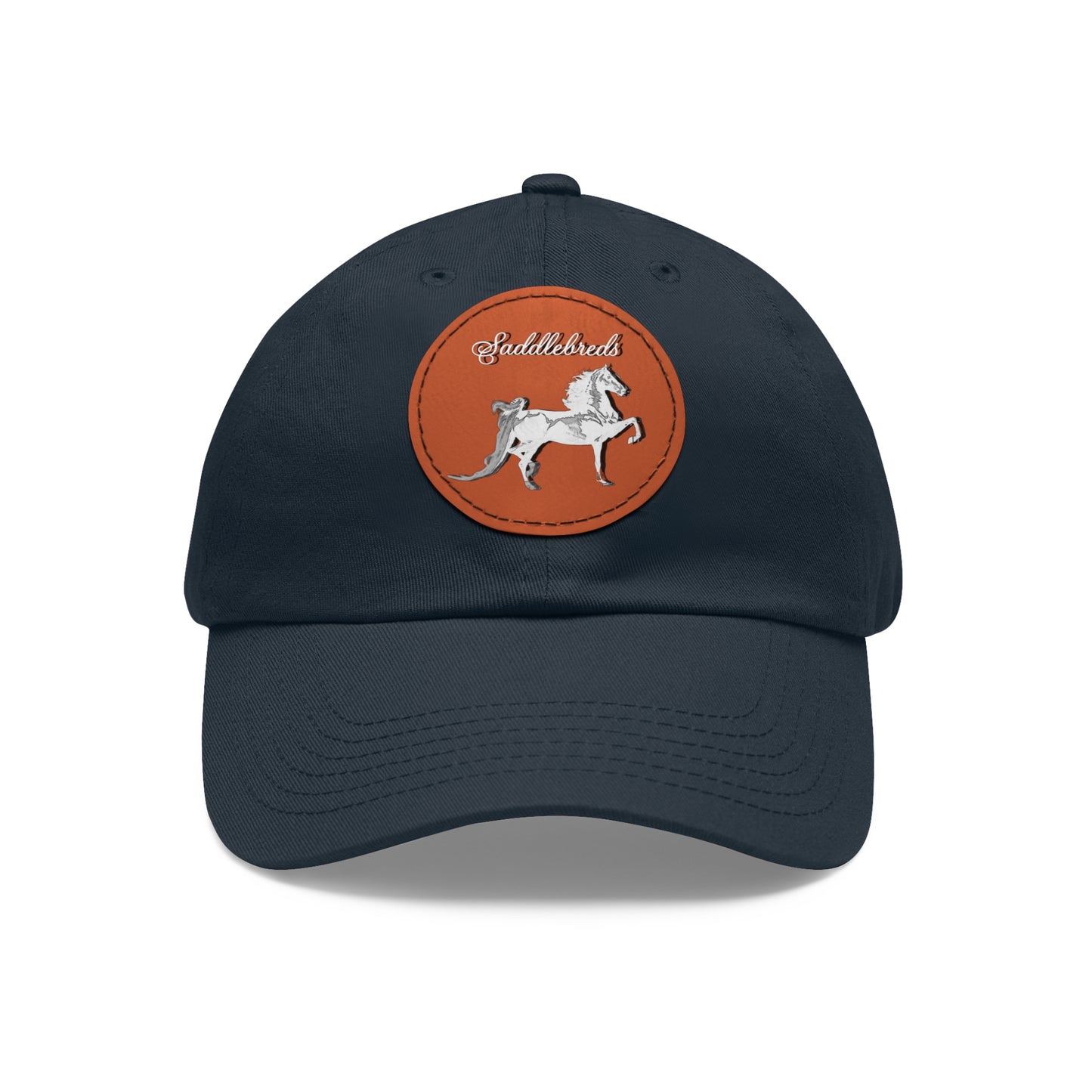 Baseball Cap-Dad Hat with Leather Patch (Round)-Saddlebred Horse-Saddle Seat