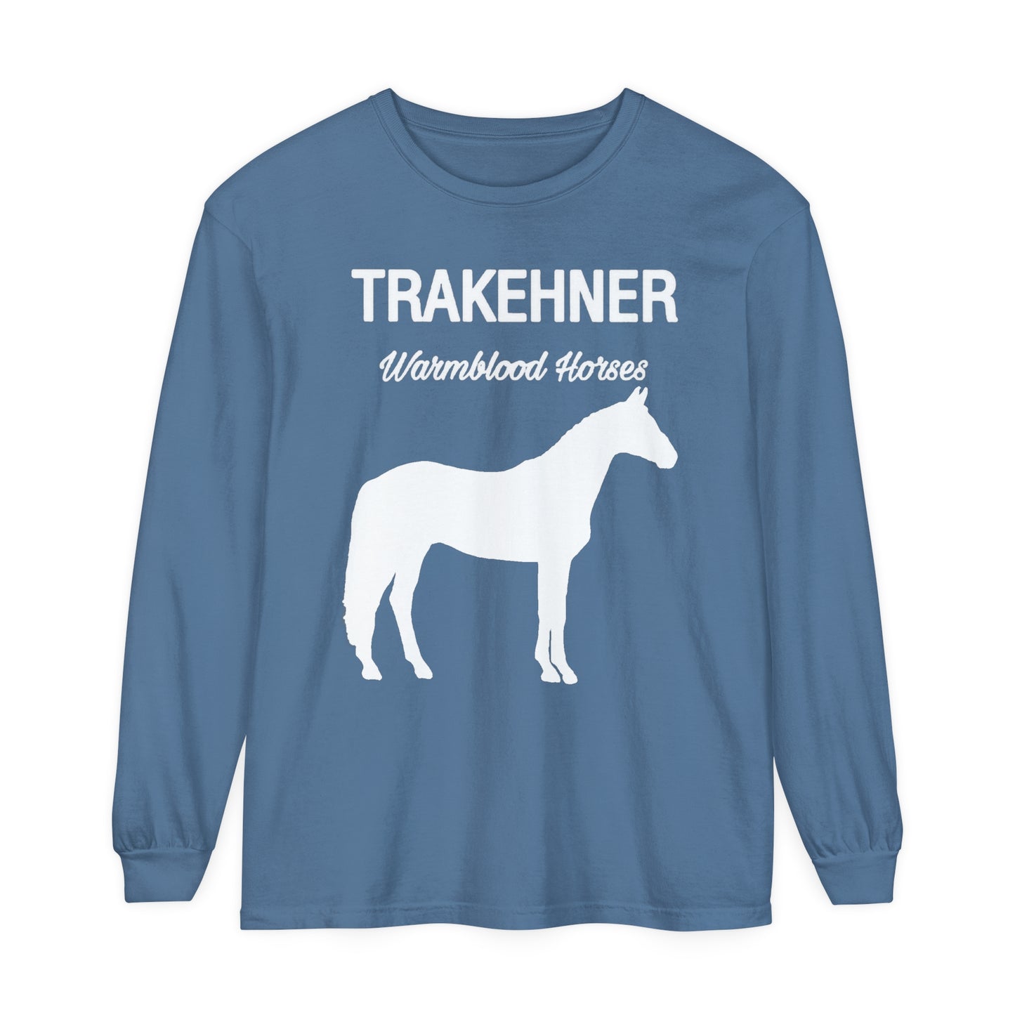 T-Shirt-Women's-Men's-Garment-dyed-Long Sleeve-All Cotton-Horses-Trakehner Warmbloods