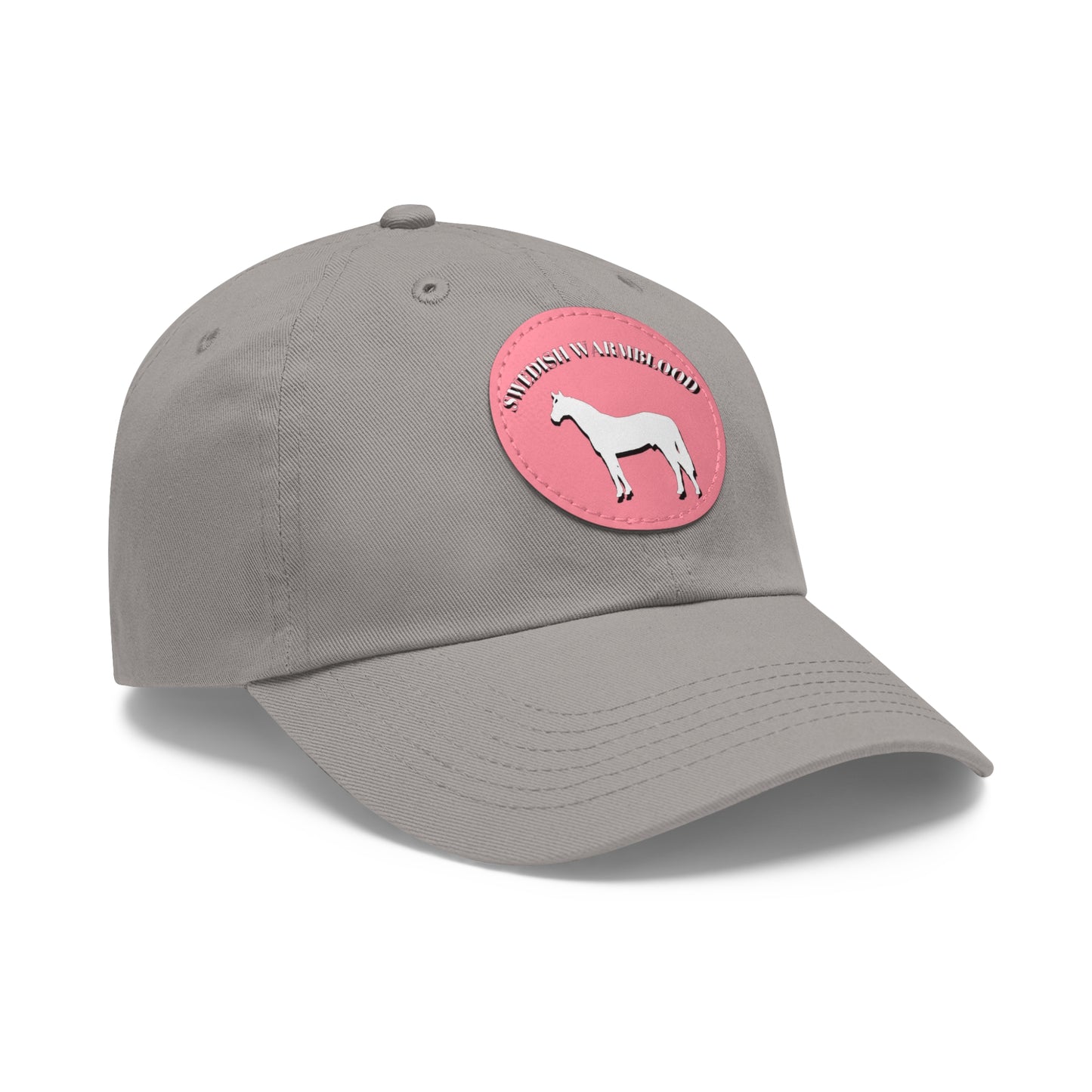 Baseball Cap-Dad Hat with Leather Patch (Round)-Swedish Warmblood-Horse