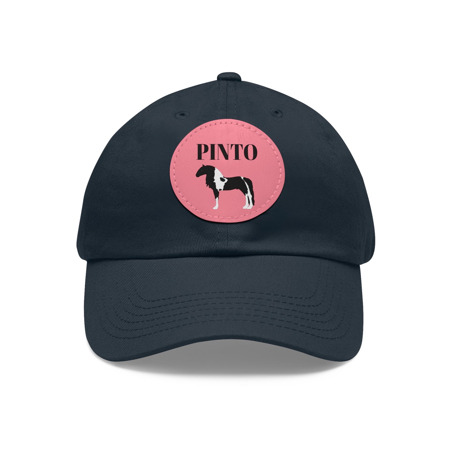 Baseball Cap-Dad Hat with Leather Patch (Round)-Pinto Horse