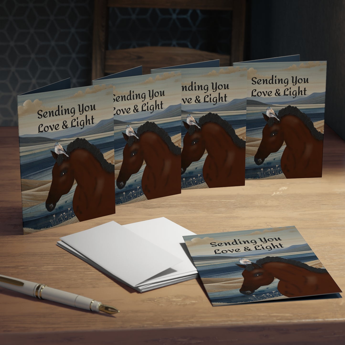 Thinking of You Cards Horses-(5-Pack)- 5 Same Design-Bay Horse