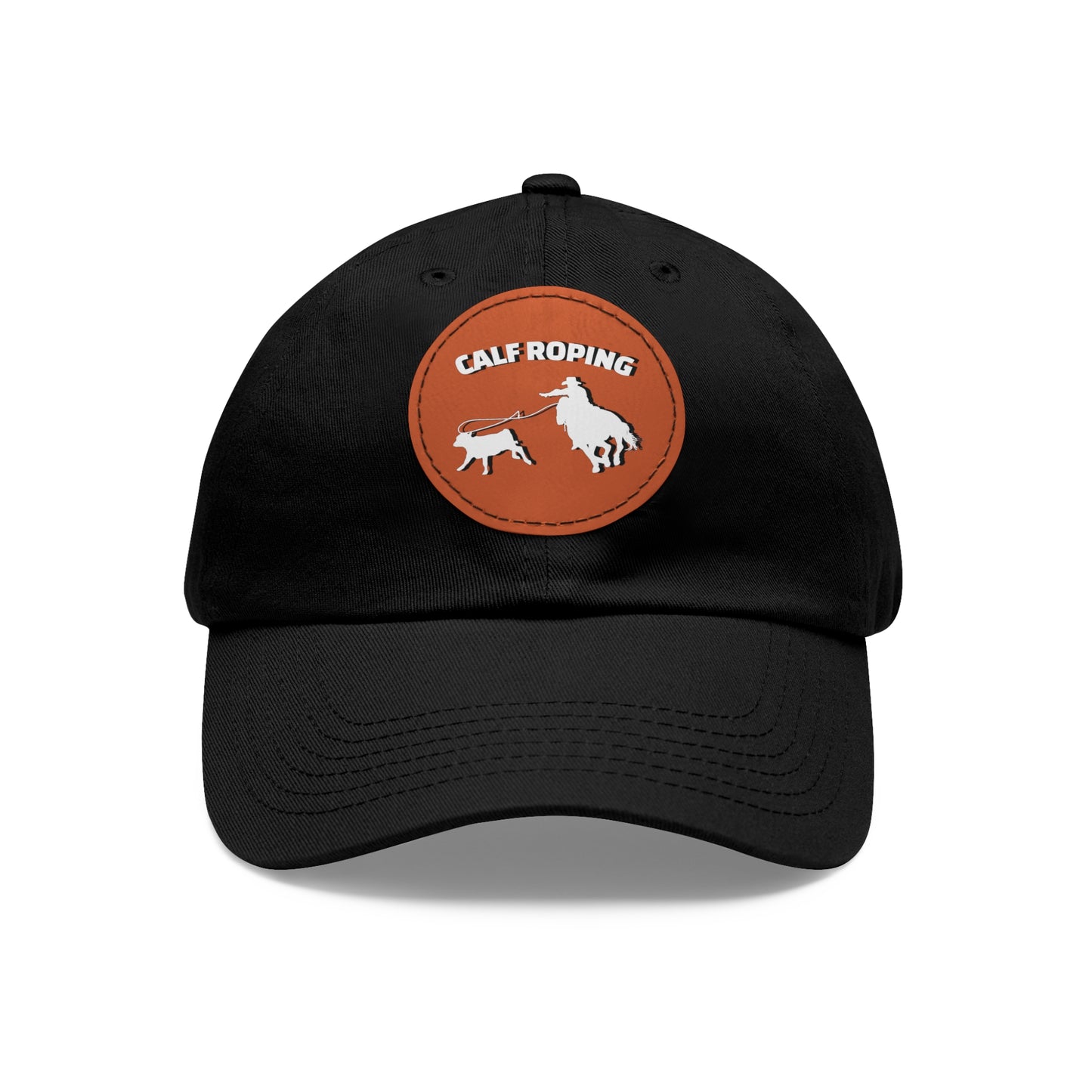 Baseball Cap-Dad Hat with Leather Patch (Round)-Calf Roping-Rodeo-Horse