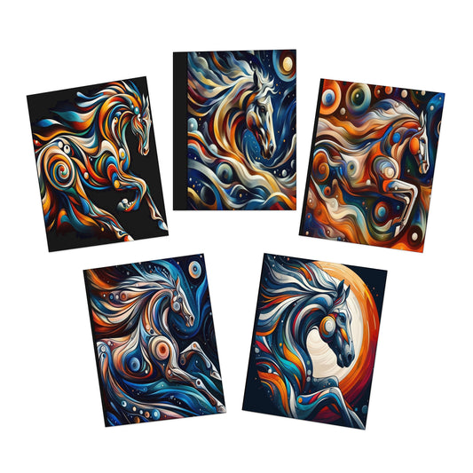 Greeting Cards-Note-(5-Pack)-Multi-Design-Colorful Horses-Thinking of You