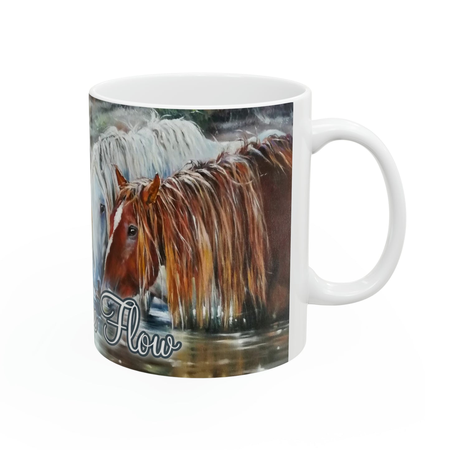 Mug Ceramic, (11 0z) Chestnut Horse-Gray-Go with the Flow-Inspirational