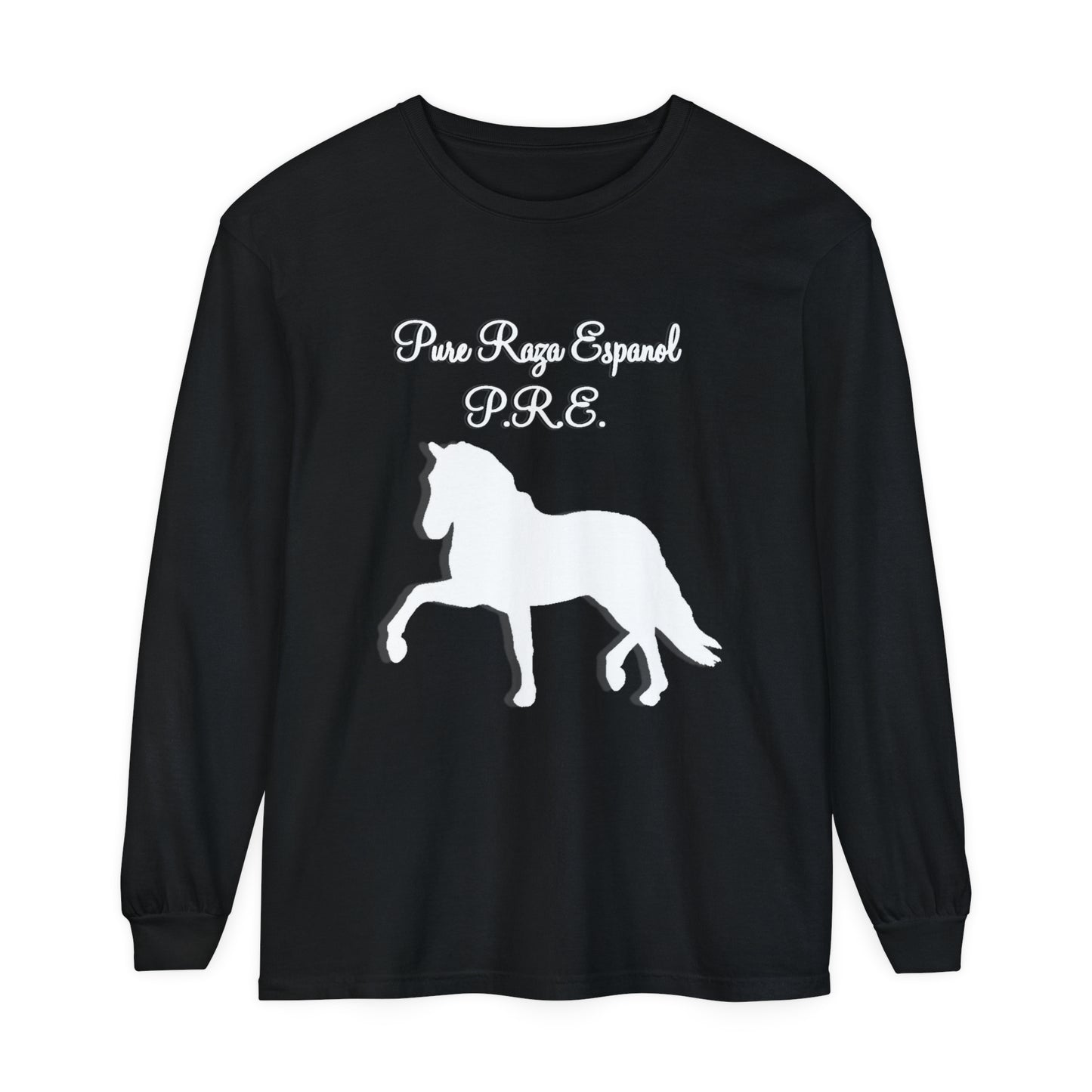 T-Shirt-Women's-Men's-Garment-dyed-Long Sleeve-All Cotton-Horses-P.R.E-Pure Raza Espanola