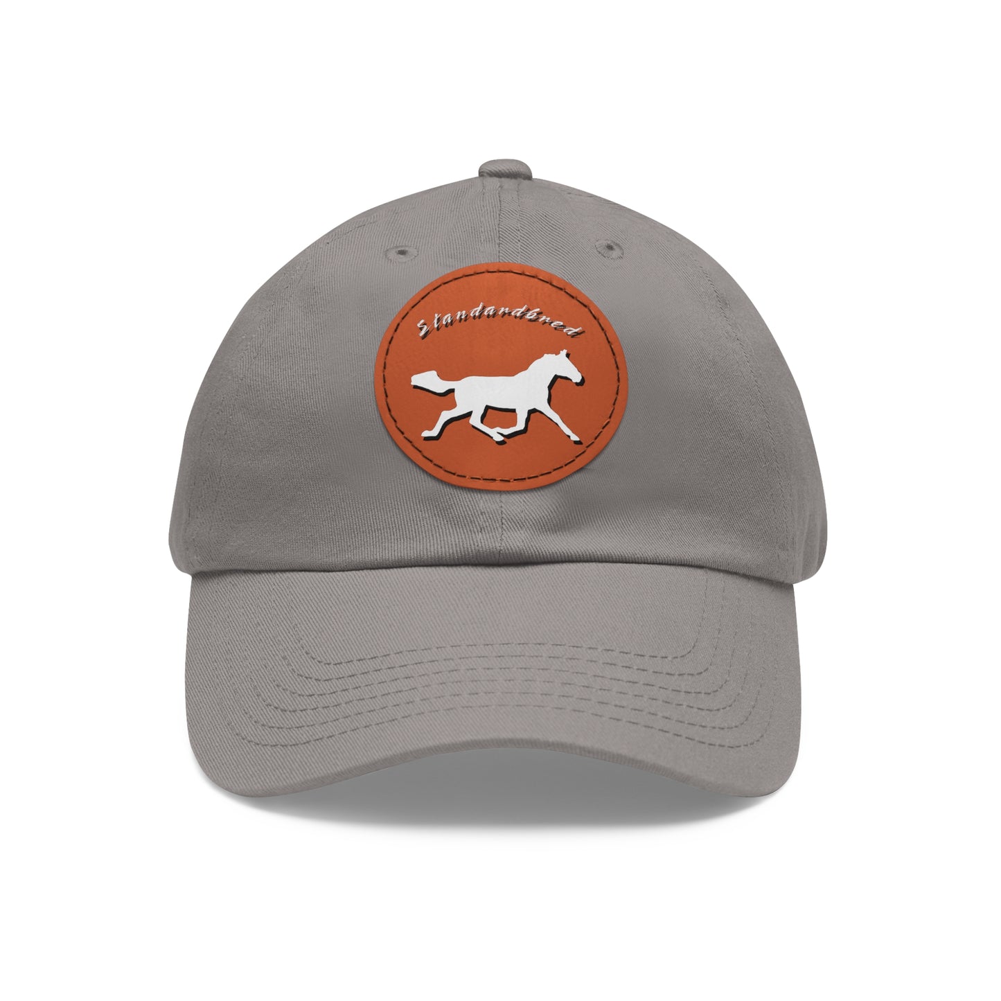 Baseball Cap-Dad Hat with Leather Patch (Round)-Standardbred Horse-Trotters-Pacers-Racing