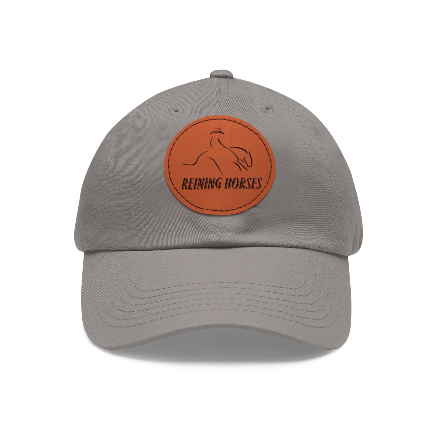 Baseball Cap-Dad Hat with Leather Patch (Round)-Reining Horse