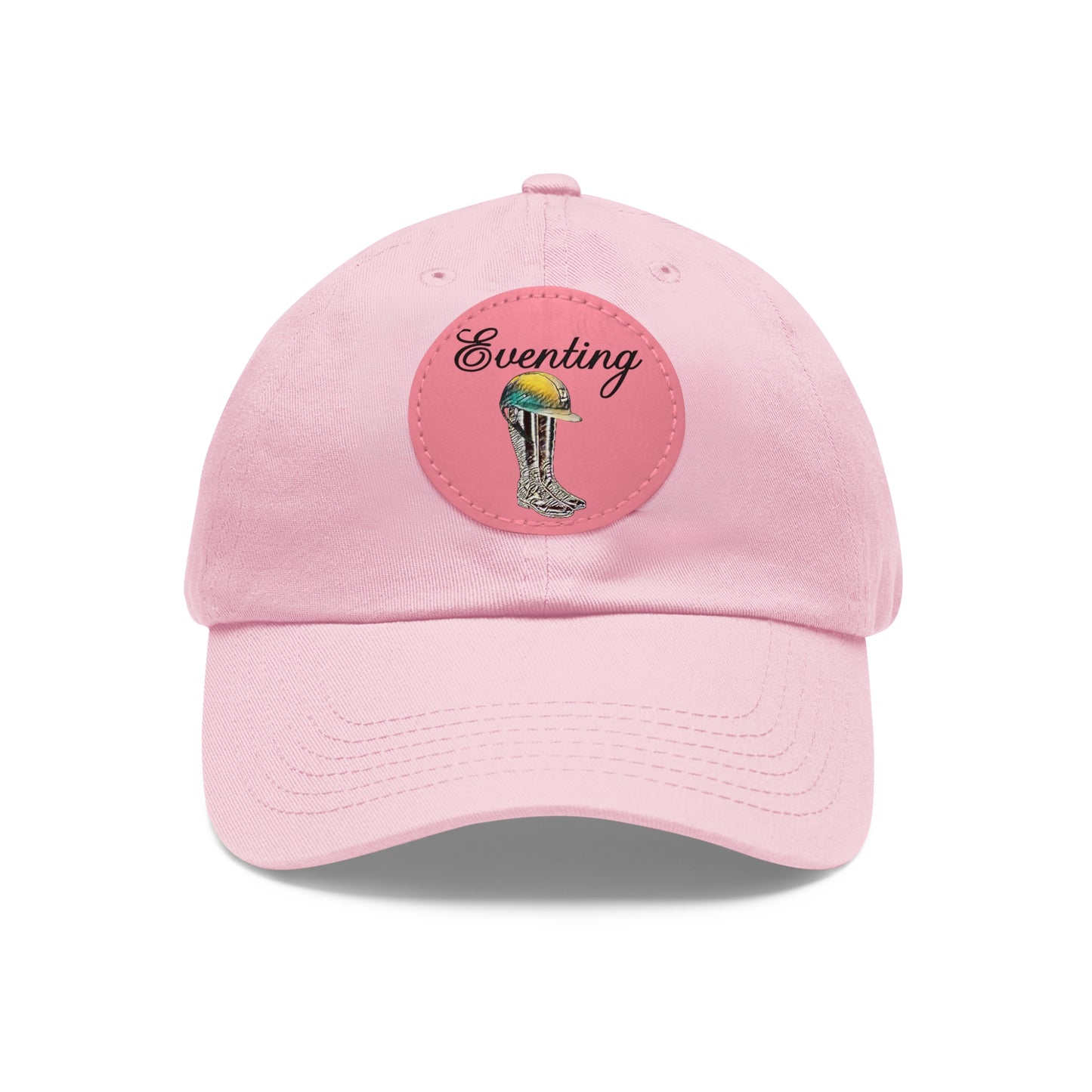 Baseball Cap-Dad Hat with Leather Patch (Round)-Three Day Eventing Horse