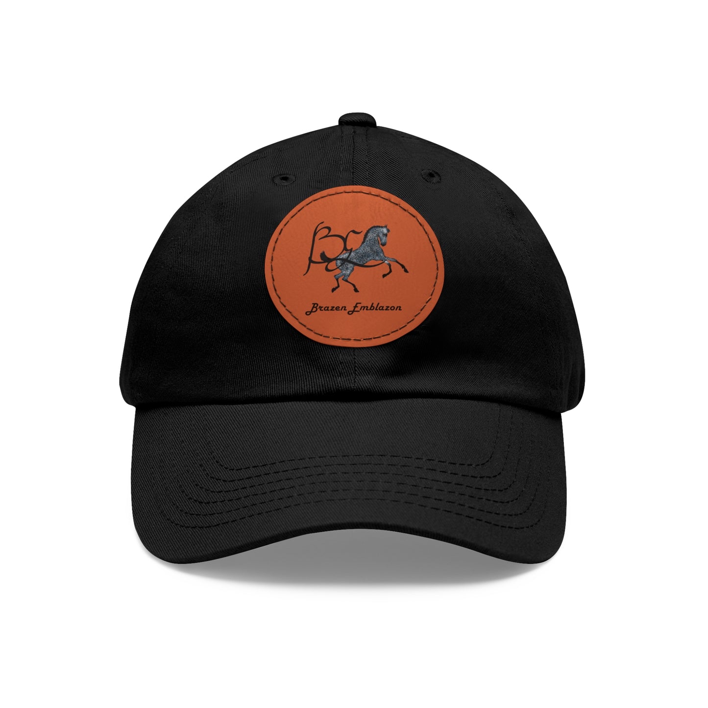 Baseball Cap-Dad Hat with Leather Patch (Round)-Brazen Emblazon Logo-Horse