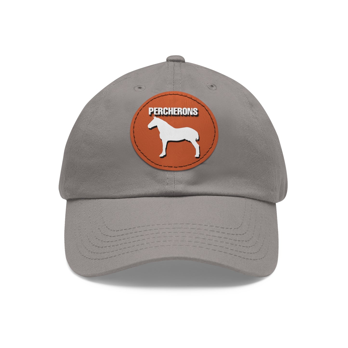 Baseball Cap-Dad Hat with Leather Patch (Round)-Percheron Draft Horse